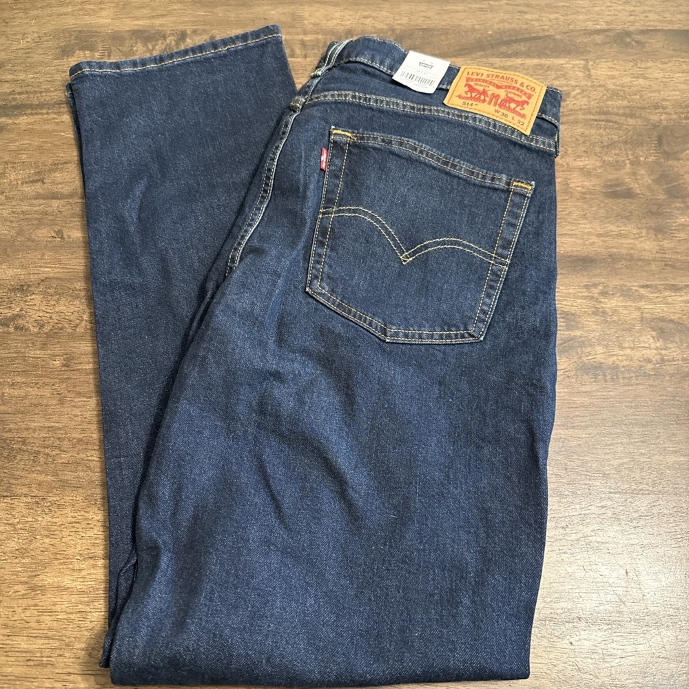 Levi's 514 Straight Flex Jeans Mens Size 36x32 Dark Blue Stretch Denim NEW